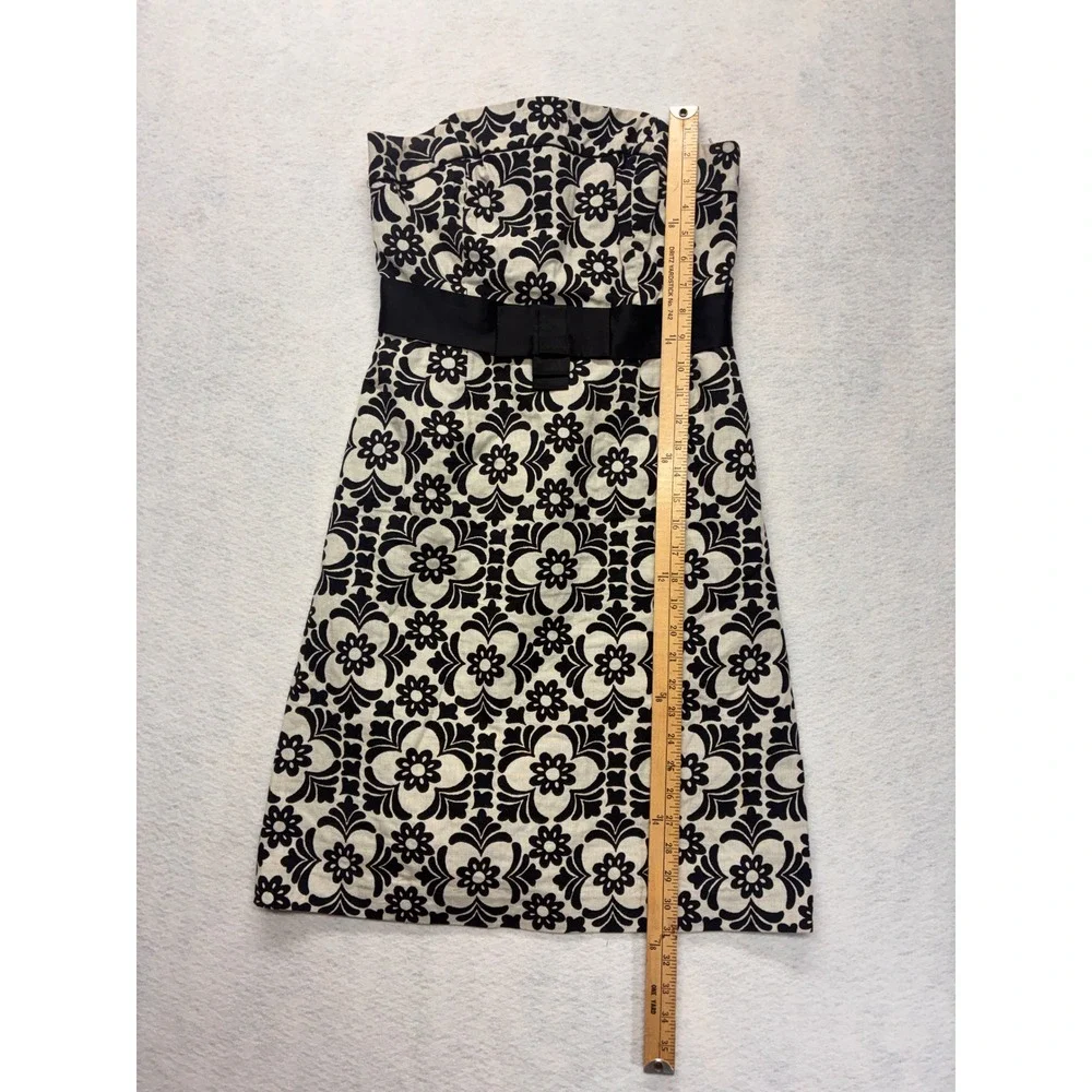 Lilly Pulitzer Modern Strapless Dress Preppy Coquette Floral Bow - 2 Black Cream - Picture 2 of 11